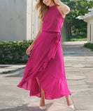 Ruffled Hem A Line Skirt With Irregular Straps Polyester