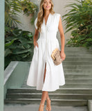 V Neck Pleated Zip Up Wrap Dress Cinched Waist Sexy