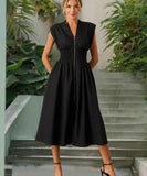V Neck Pleated Zip Up Wrap Dress Cinched Waist Sexy