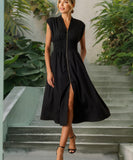 V Neck Pleated Zip Up Wrap Dress Cinched Waist Sexy
