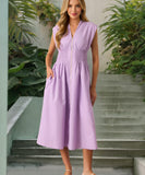 V Neck Pleated Zip Up Wrap Dress Cinched Waist Sexy