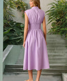 V Neck Pleated Zip Up Wrap Dress Cinched Waist Sexy