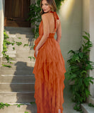 Sexy V Neck Strapless Slit Irregular Mesh Cocktail Dress