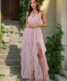 Sexy V Neck Strapless Slit Irregular Mesh Cocktail Dress