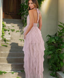 Sexy V Neck Strapless Slit Irregular Mesh Cocktail Dress