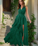 Sexy V Neck Strapless Slit Irregular Mesh Cocktail Dress