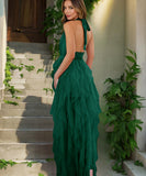 Sexy V Neck Strapless Slit Irregular Mesh Cocktail Dress