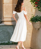 Pleated Halter Dress Off Shoulder Polyester Grey Blue