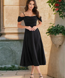 Pleated Halter Dress Off Shoulder Polyester Grey Blue