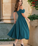 Pleated Halter Dress Off Shoulder Polyester Grey Blue