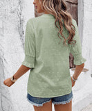 Chic V-neck Casual Pullover Puffy Sleeve Solid Color T-shirt