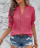 Chic V-neck Casual Pullover Puffy Sleeve Solid Color T-shirt