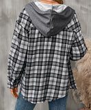 Fashionable Patchwork Check Hooded Coat For Casual Wear
