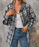 Fashionable Patchwork Check Hooded Coat For Casual Wear