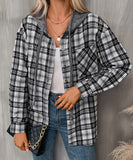 Fashionable Patchwork Check Hooded Coat For Casual Wear
