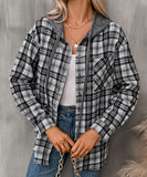 Fashionable Patchwork Check Hooded Coat For Casual Wear