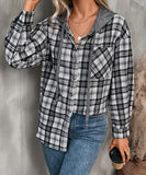 Fashionable Patchwork Check Hooded Coat For Casual Wear