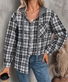 Fashionable Patchwork Check Hooded Coat For Casual Wear