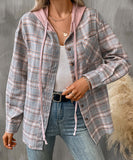 Fashionable Patchwork Check Hooded Coat For Casual Wear