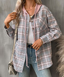 Fashionable Patchwork Check Hooded Coat For Casual Wear