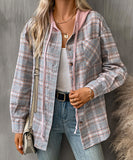 Fashionable Patchwork Check Hooded Coat For Casual Wear