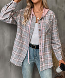 Fashionable Patchwork Check Hooded Coat For Casual Wear