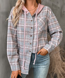 Fashionable Patchwork Check Hooded Coat For Casual Wear