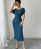 Elegant Long Dress with Corseted Waist for Figure Shaping