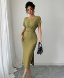 Elegant Long Dress with Corseted Waist for Figure Shaping