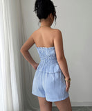 Light Blue Women Two Piece Set Top And Shorts With Belt
