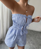 Light Blue Women Two Piece Set Top And Shorts With Belt
