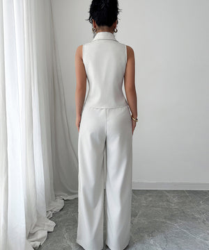 Apricot Button-Down Blazer And Straight-Leg Pants Set