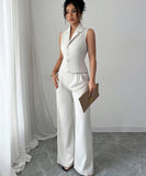 Apricot Button-Down Blazer And Straight-Leg Pants Set