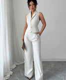 Apricot Button-Down Blazer And Straight-Leg Pants Set