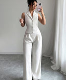 Apricot Button-Down Blazer And Straight-Leg Pants Set