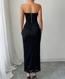 Strapless Top Cinched In Skirt Set Black Polyester Elastane