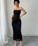 Strapless Top Cinched In Skirt Set Black Polyester Elastane