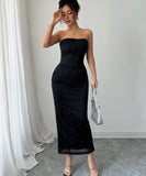 Strapless Top Cinched In Skirt Set Black Polyester Elastane