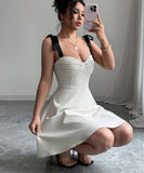 Elegant Strapless Halter Dress in Apricot Polyester Sleeveless