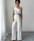 One Piece Jumpsuit Off The Shoulder Crop Top Wide Leg Pants Apricot