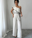One Piece Jumpsuit Off The Shoulder Crop Top Wide Leg Pants Apricot