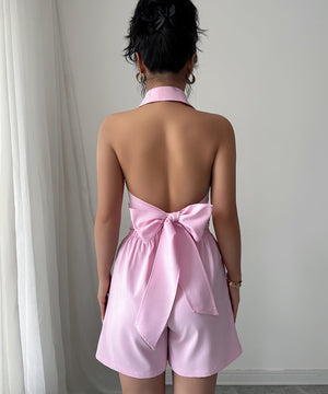 Pink Two Piece Short Pants Set For Women With Buttoned Vest