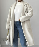 Solid Color Collarless Long Sleeve Coat For Women Everyday