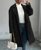Solid Color Collarless Long Sleeve Coat For Women Everyday