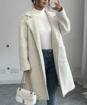 Solid Color Collarless Long Sleeve Coat For Women Everyday