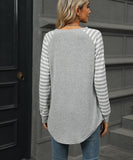 Striped Patchwork Crewneck Long Sleeve Tailcoat T Shirt