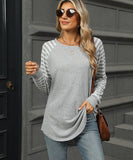 Striped Patchwork Crewneck Long Sleeve Tailcoat T Shirt