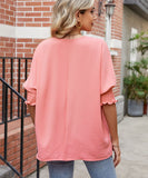 Loose Fit Round Neck Blazer Solid Color Nylon Elastane