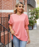 Loose Fit Round Neck Blazer Solid Color Nylon Elastane