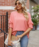 Loose Fit Round Neck Blazer Solid Color Nylon Elastane
